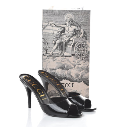 Gucci Polished Calfskin Scarlet Mid Heel Slide Sandals 39.5 Black 8 of 8