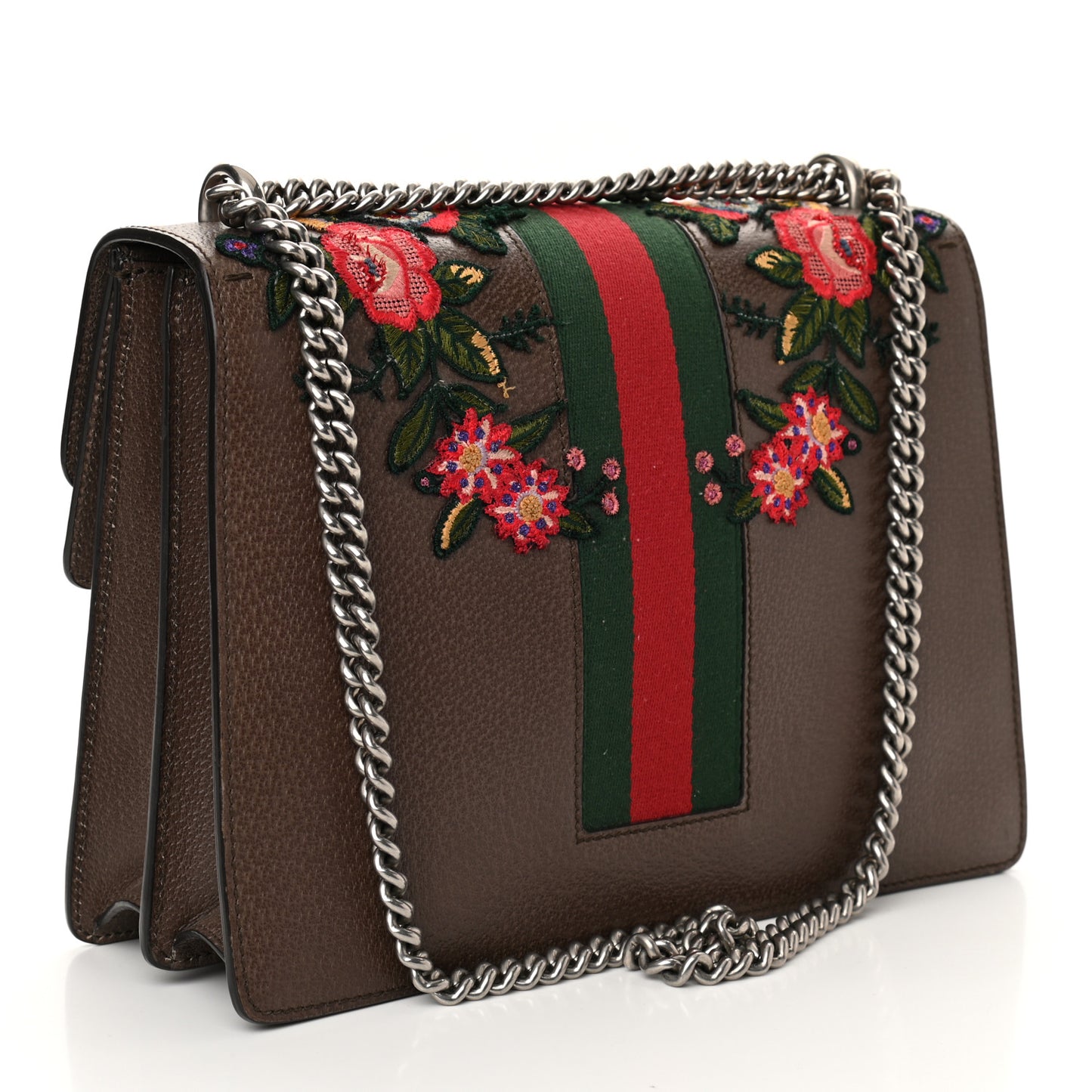 Calfskin Web Owl Embroidered Medium Dionysus Shoulder Bag New Acero Multicolor