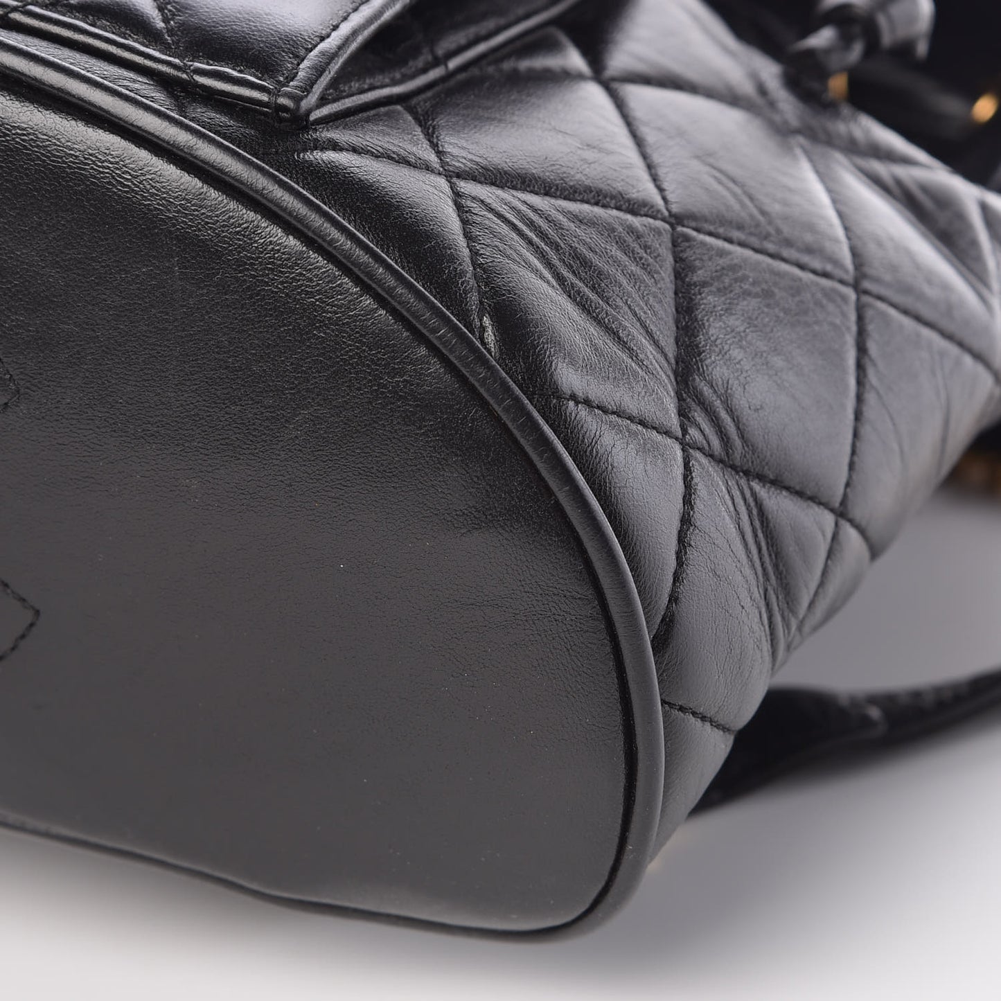 Lambskin Quilted Drawstring Backpack Black
