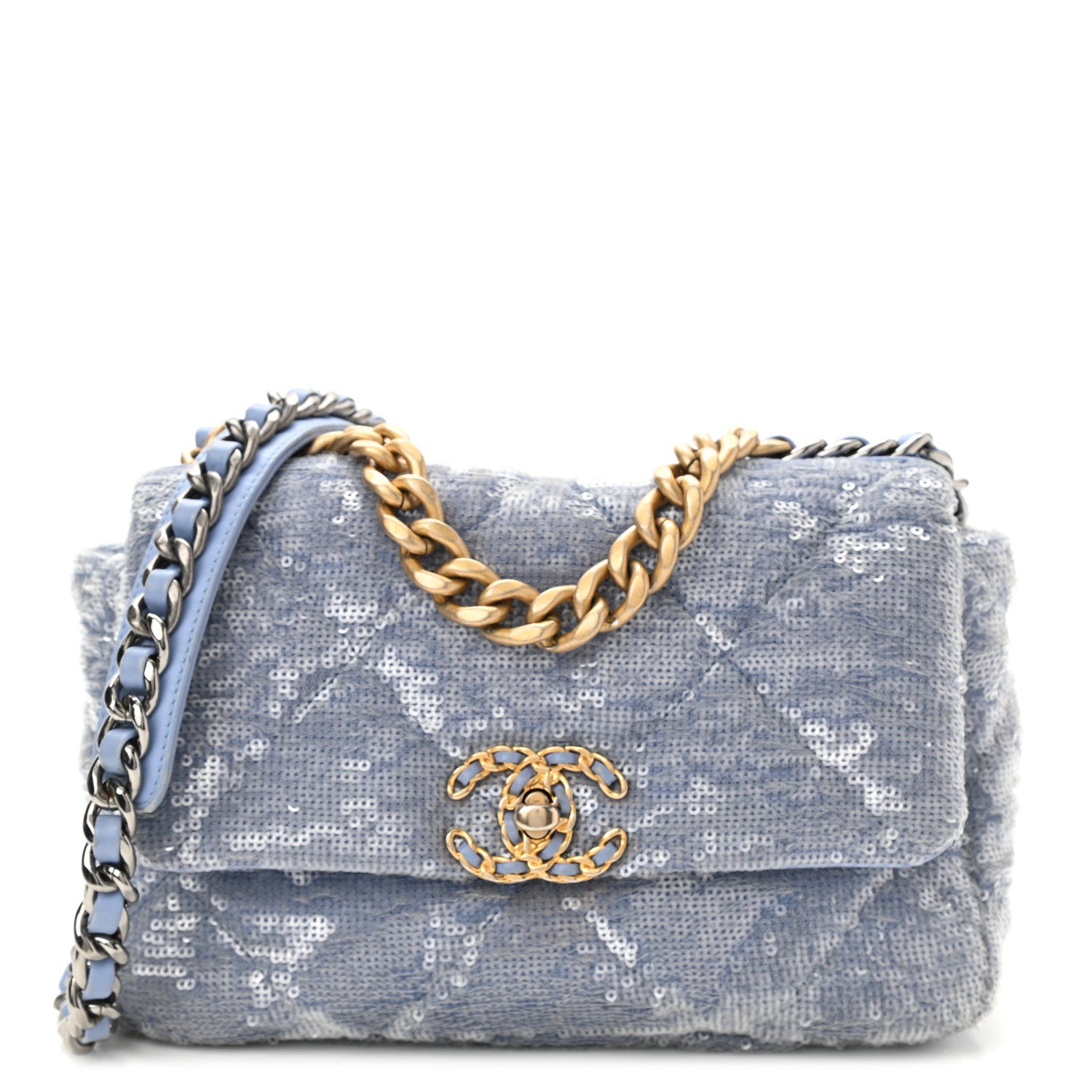 Chanel Sequin Quilted Medium Chanel 19 Flap Light Blue 1 of 10