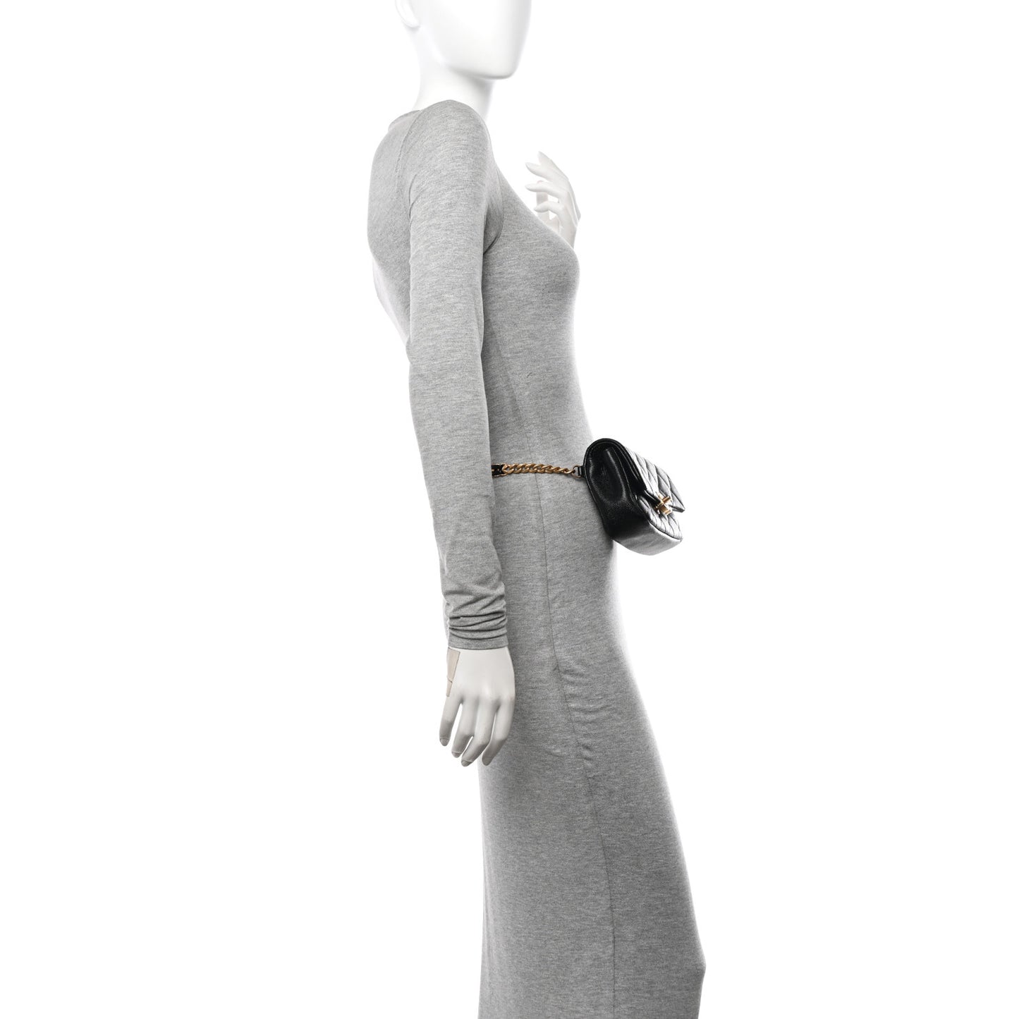 Shiny Caviar Quilted Chain Melody Waist Belt Bag Black