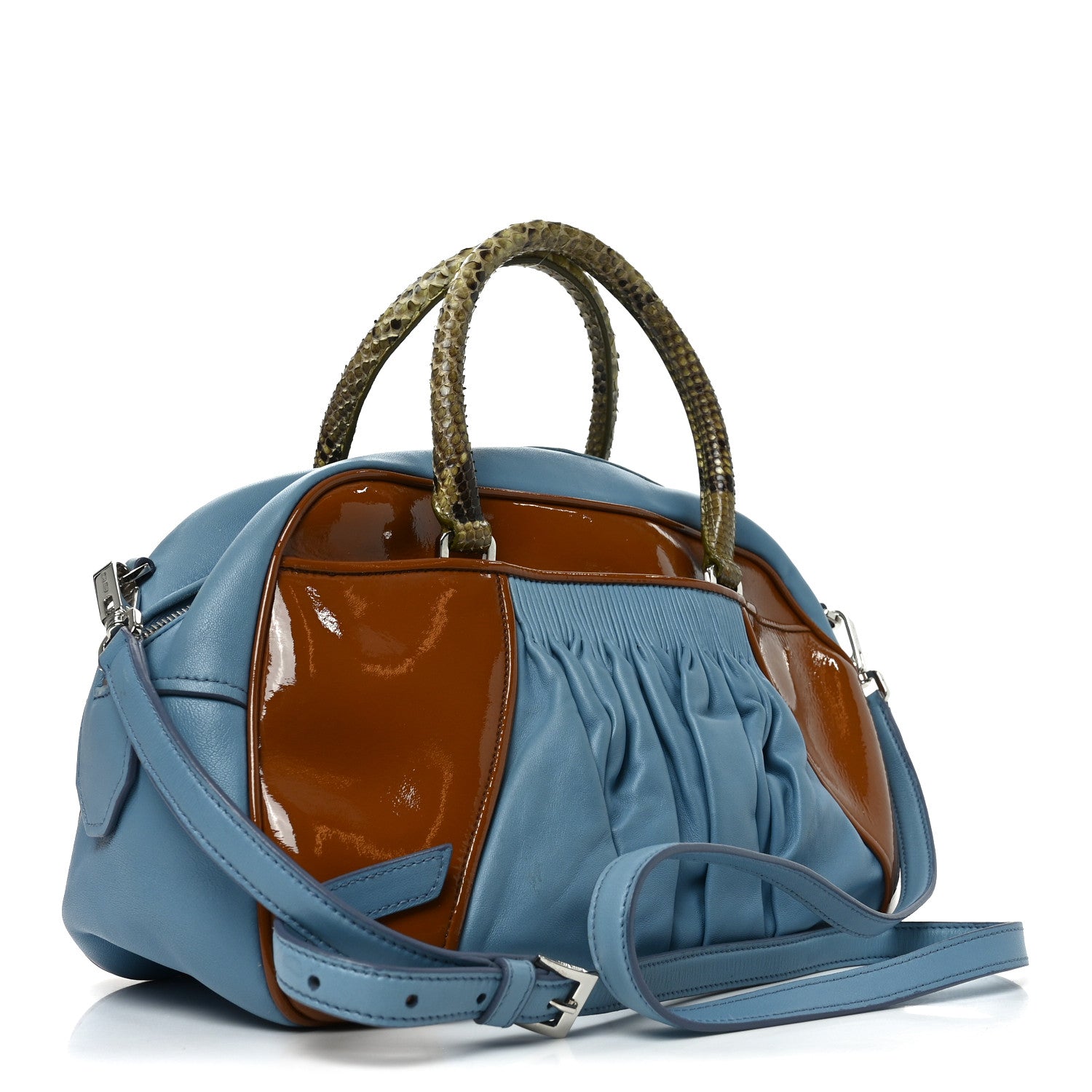 Miu Miu Nappa Vernice Snakeskin Bowler Cognac Astrale 3 of 11