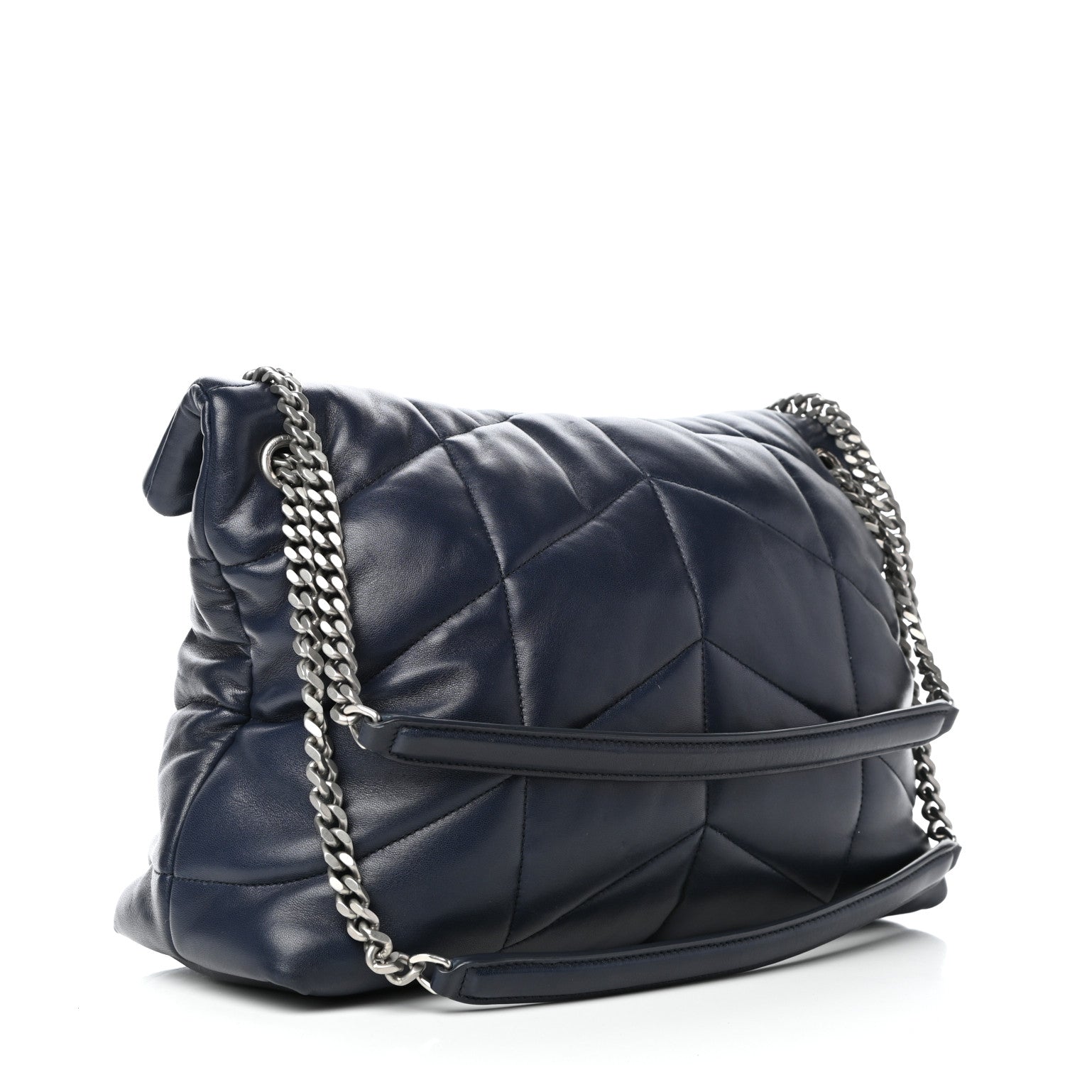 Saint Laurent Lambskin Quilted Medium Loulou Puffer Monogram Chain Satchel Navy 3 of 9