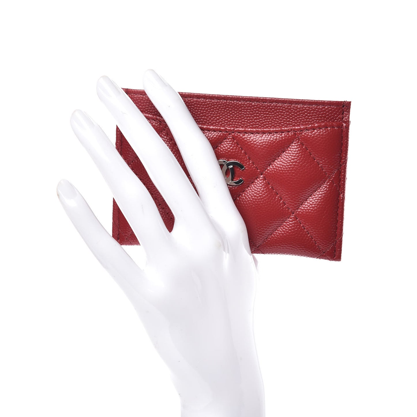 Caviar Quilted CC Card Holder Dark Red