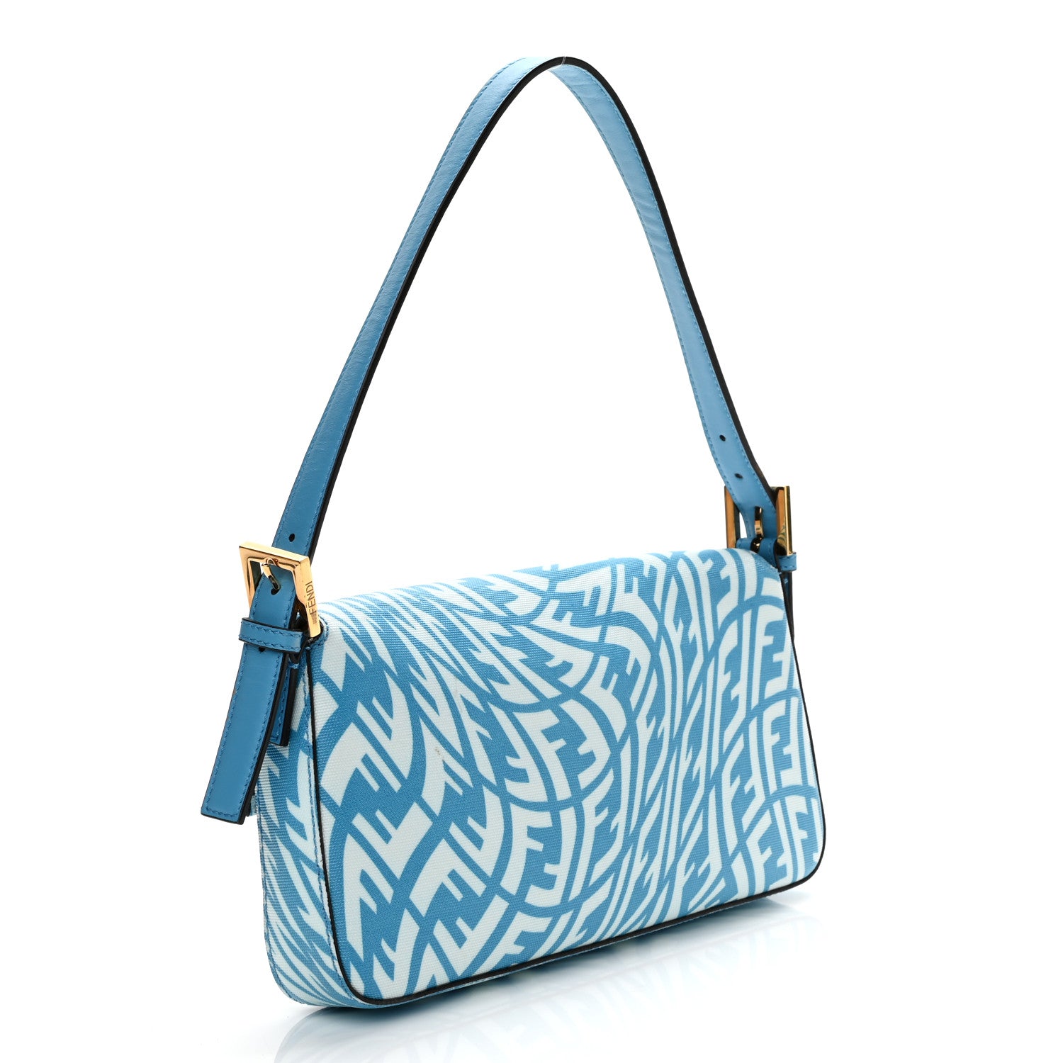 Fendi X SARAH COLEMAN Glazed Canvas Vitello King FF Vertigo Baguette 1997 Cyber Blue White 3 of 13
