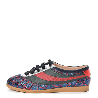 Gucci Lurex Calfskin Web GG Monogram Womens Falacer Sneakers 41 Iridescent Blue Iridescent Red Silver 1 of 10
