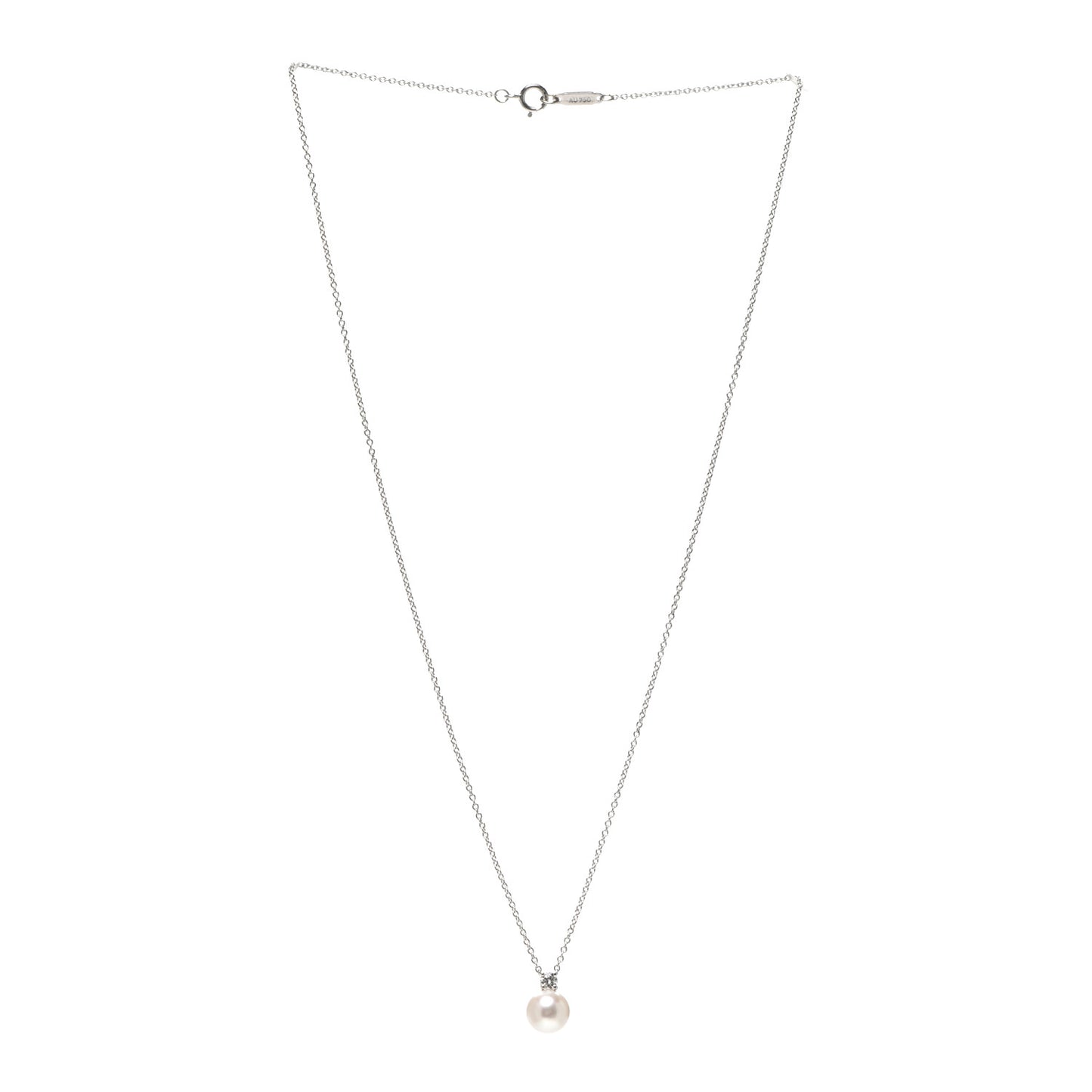 18K White Gold Diamond Pearl 6.5-7mm Pendant Necklace