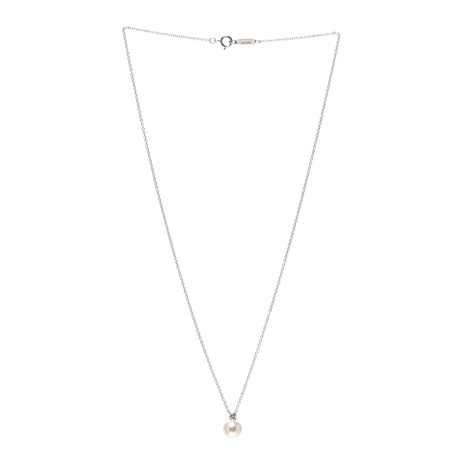 Tiffany 18K White Gold Diamond Pearl 6.5-7mm Pendant Necklace 3 of 7