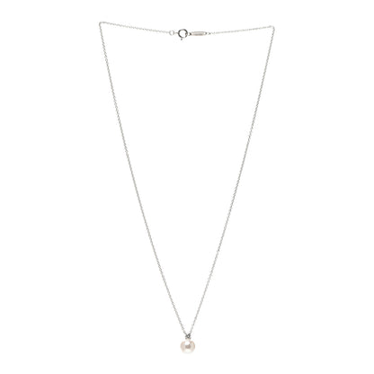 Tiffany 18K White Gold Diamond Pearl 6.5-7mm Pendant Necklace 3 of 7