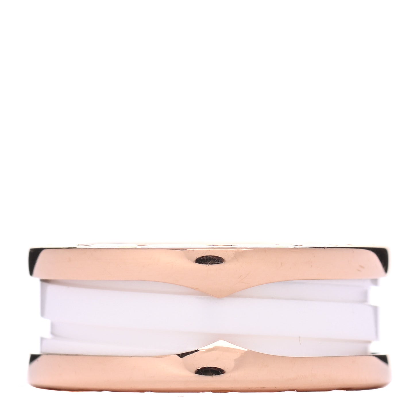 18K Rose Gold White Ceramic B.Zero1 Two-Band Ring 49 4.75