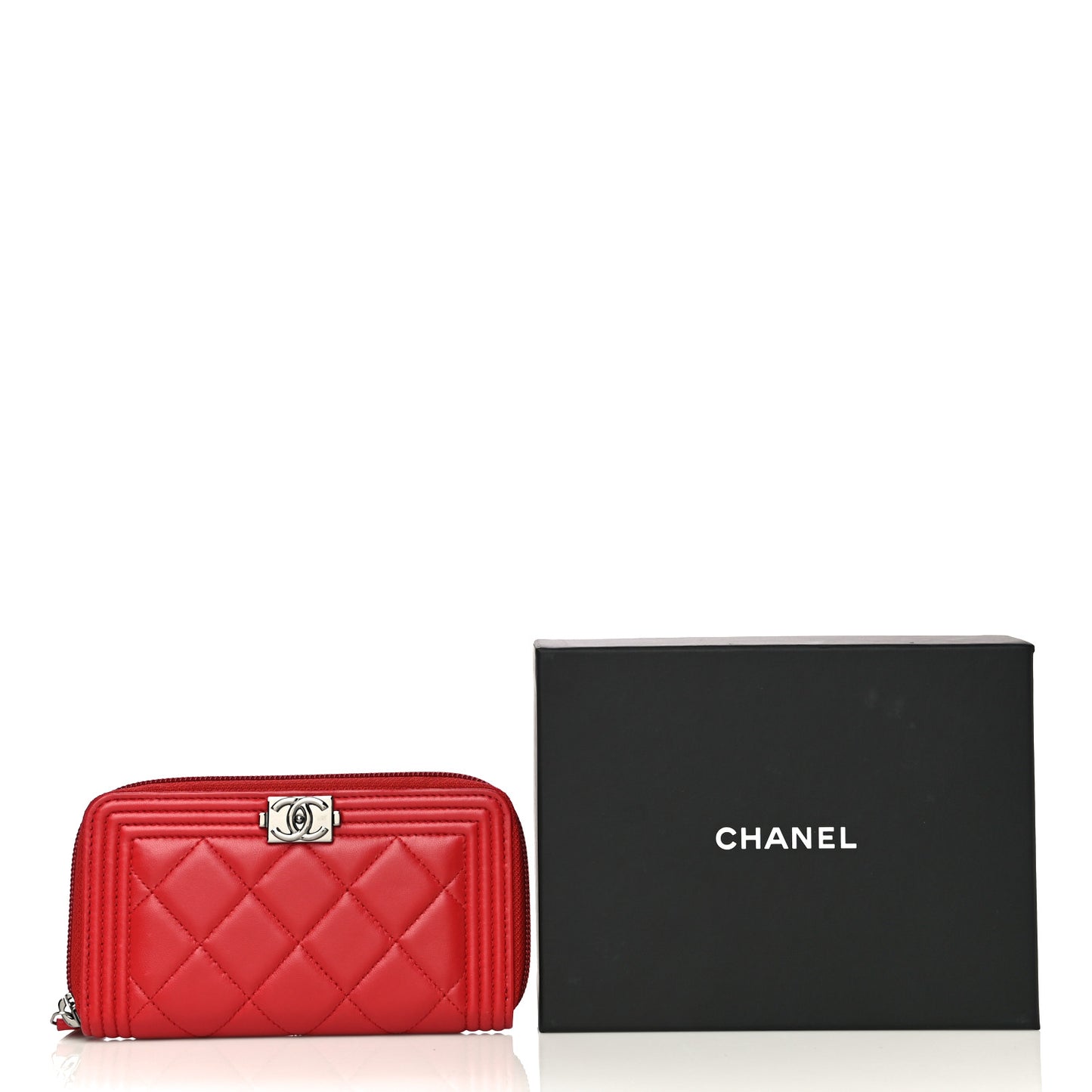 Lambskin Quilted Small Boy Zip Around Wallet Dark Red