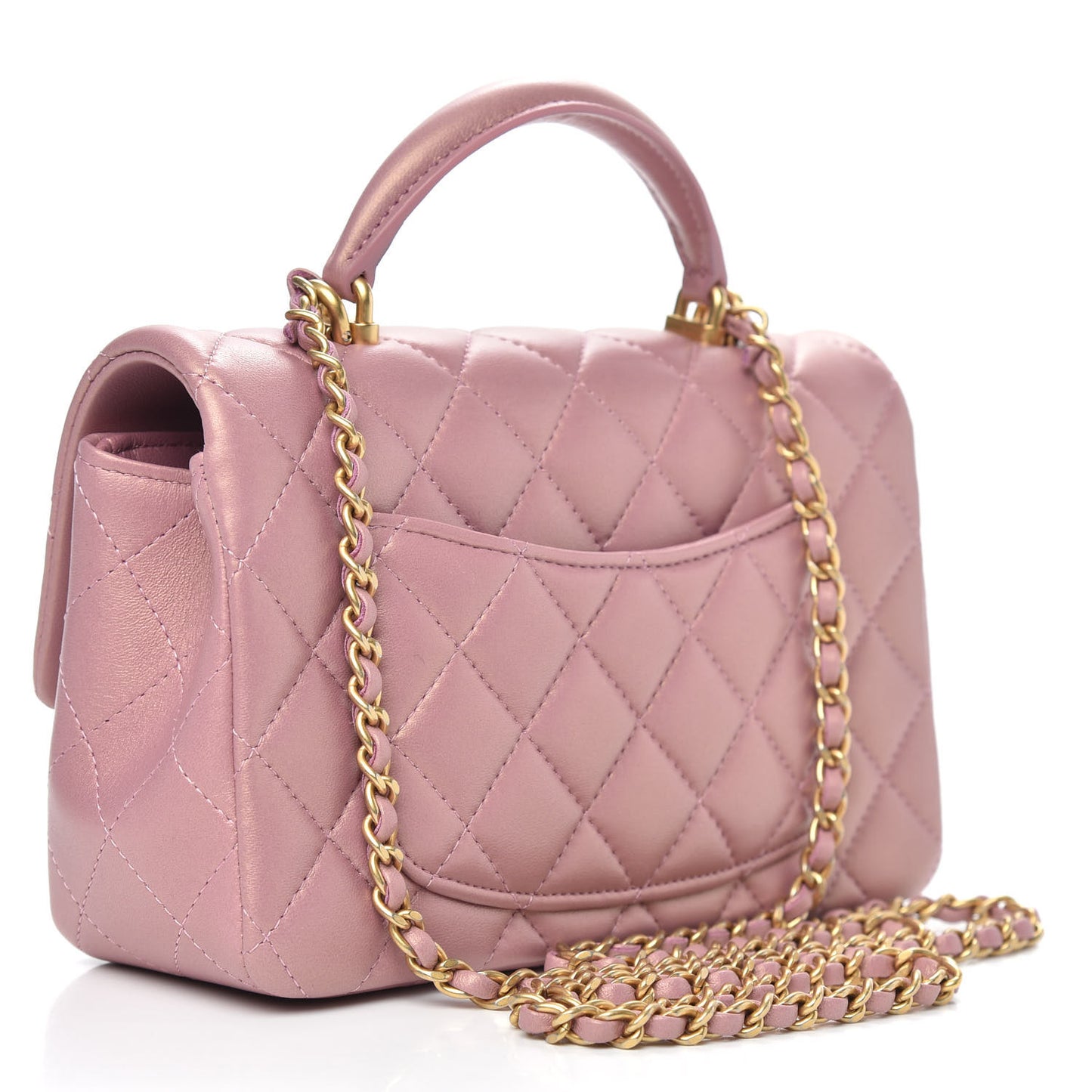 Iridescent Lambskin Quilted Mini Top Handle Rectangular Flap Pink