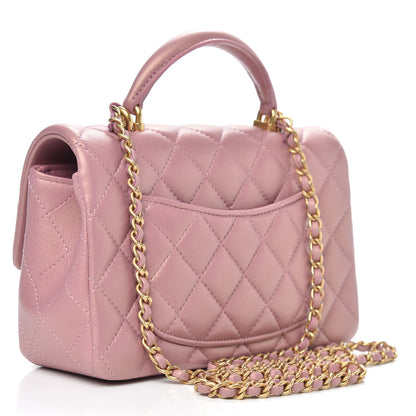 Chanel Iridescent Lambskin Quilted Mini Top Handle Rectangular Flap Pink 3 of 11
