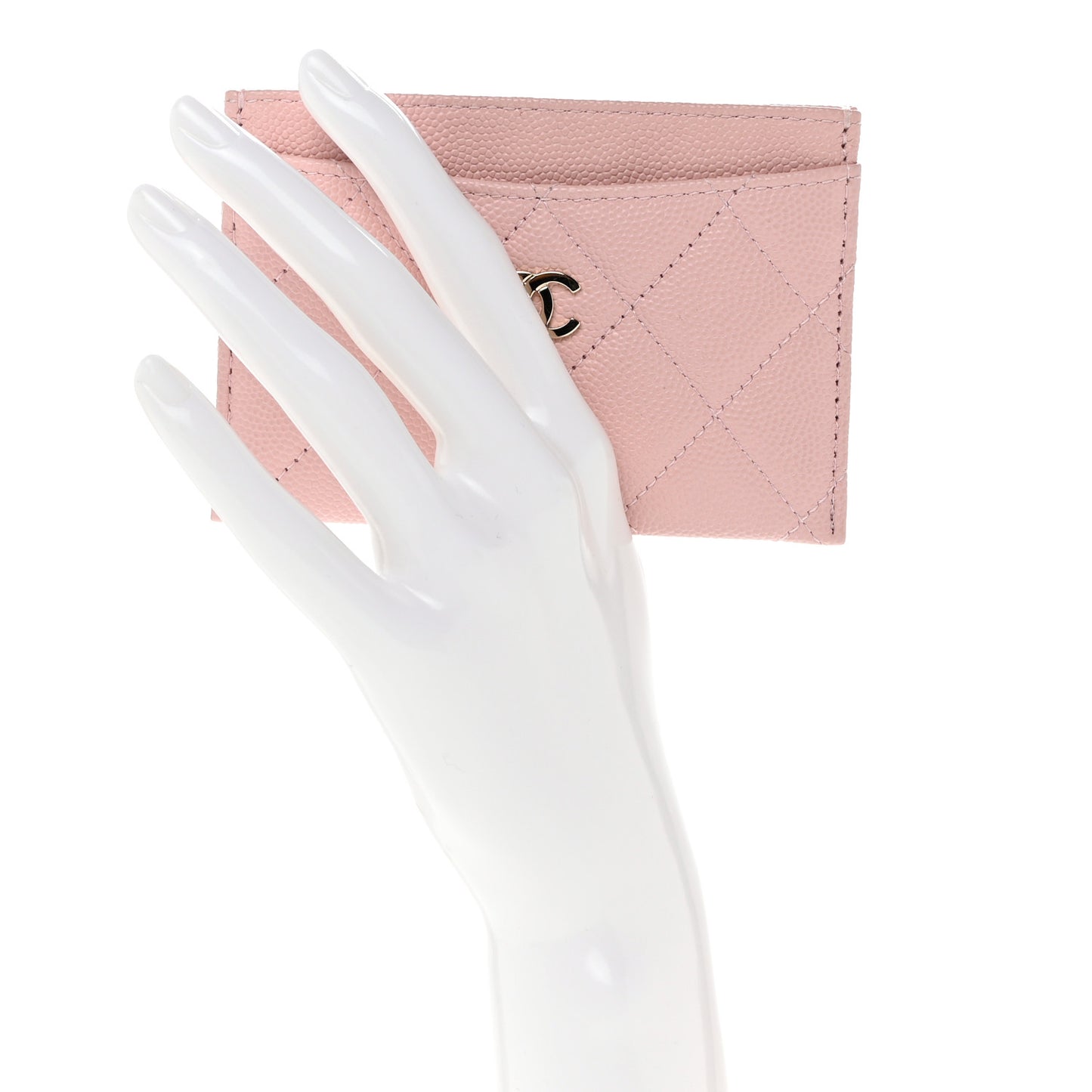 Caviar Quilted Card Holder Light Pink