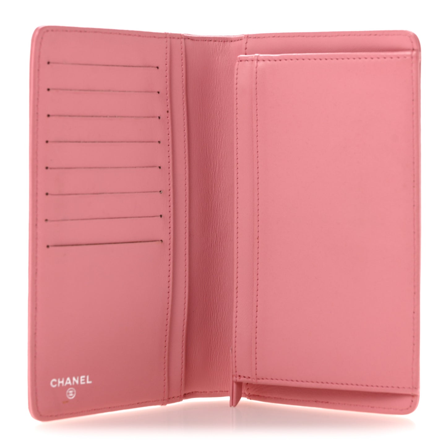 Lambskin Camellia Embossed Yen Wallet Pink