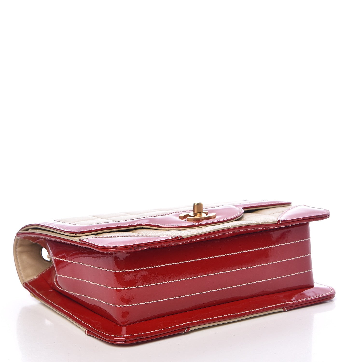 Chanel Lambskin Patent Chocolate Bar Flap Beige Red 4 of 15