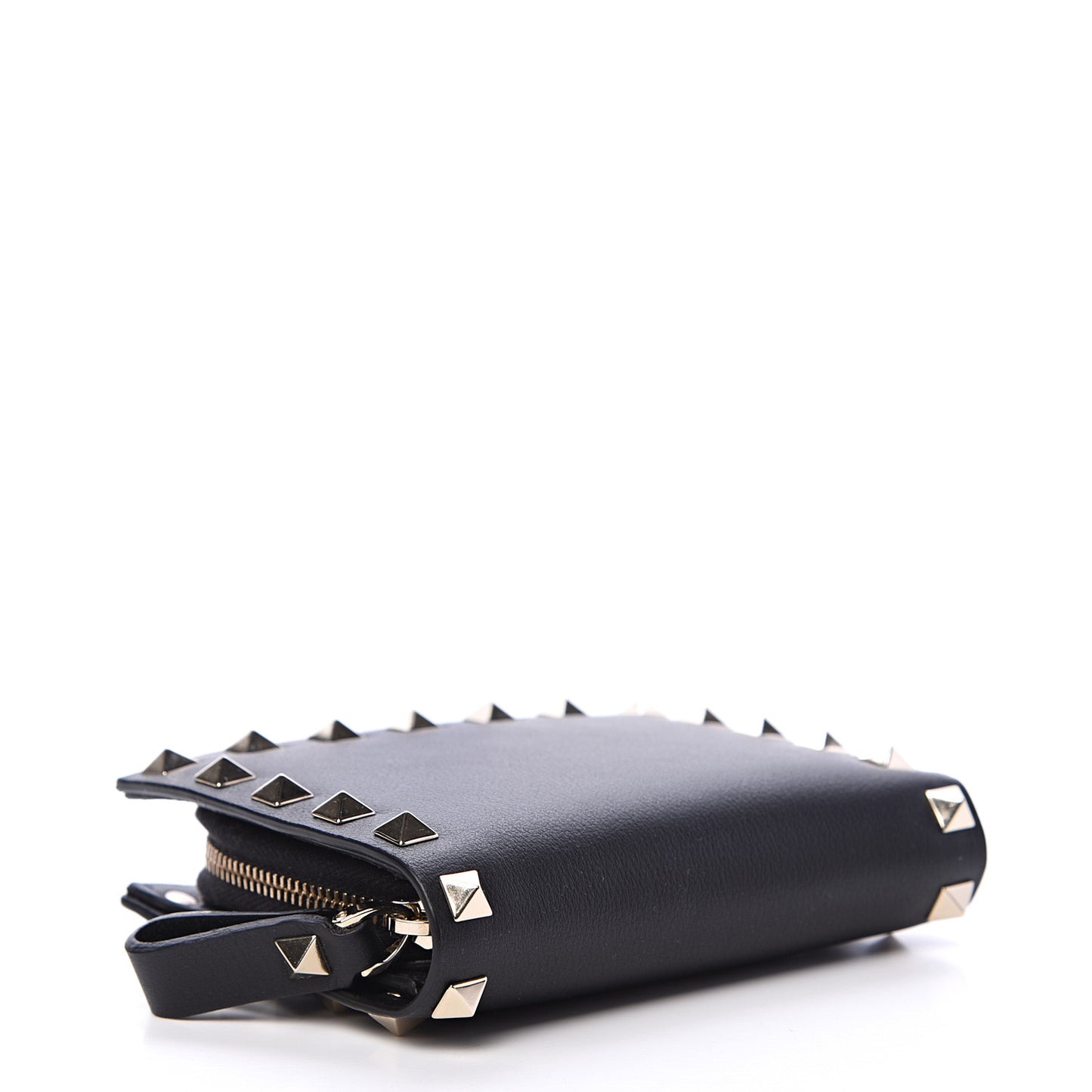 Calfskin Rockstud Compact Bi-Fold Wallet Black