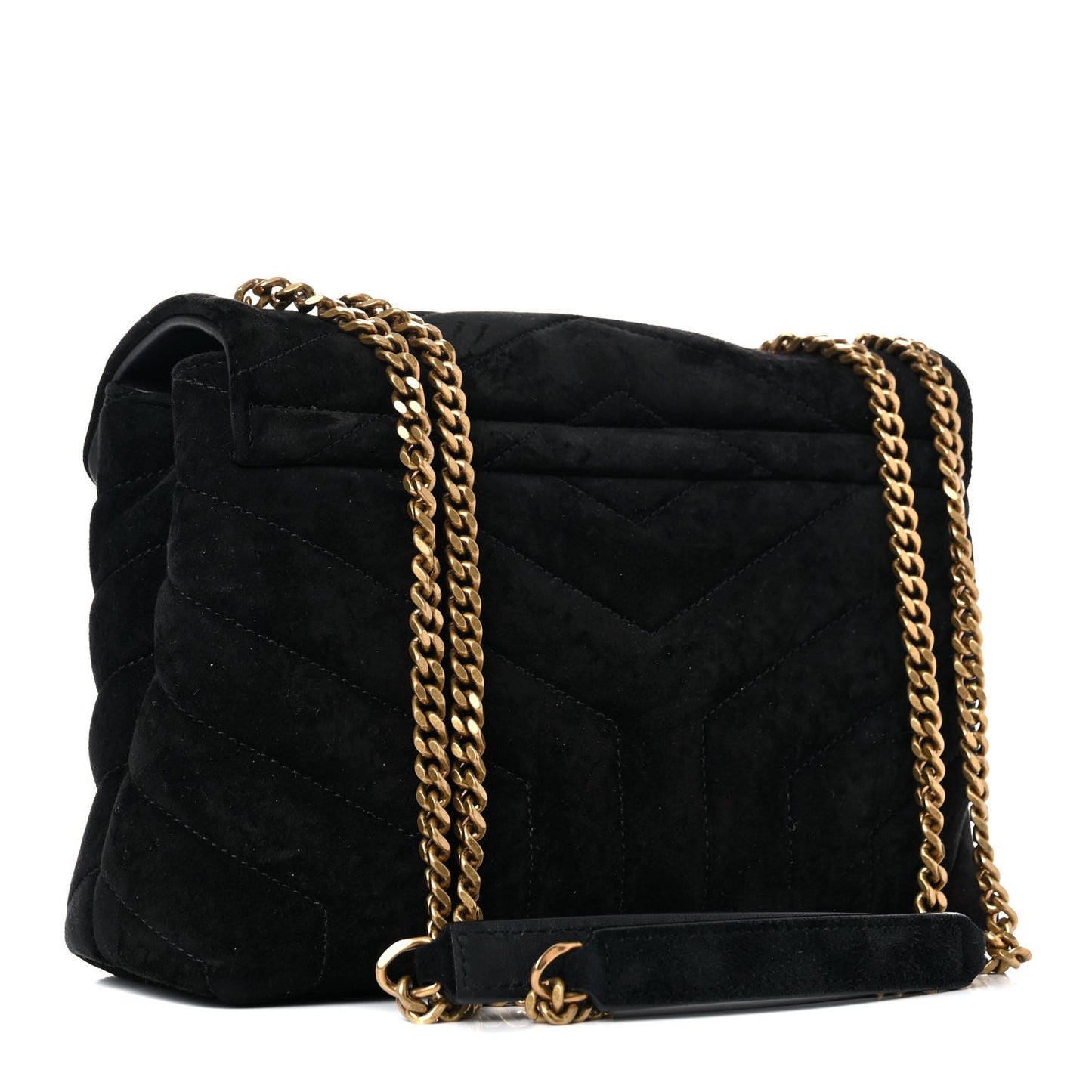 Suede Calfskin Y Quilted Monogram Small Loulou Chain Satchel Black