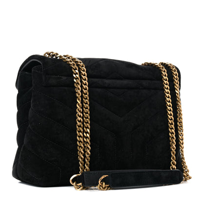 Saint Laurent Suede Calfskin Y Quilted Monogram Small Loulou Chain Satchel Black 3 of 14
