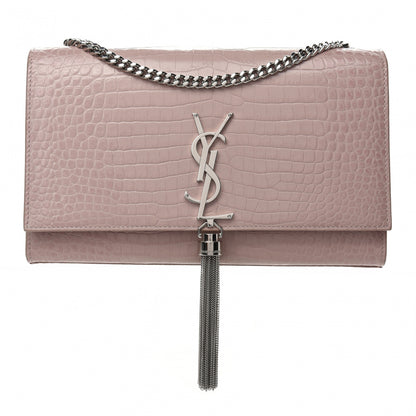 Saint Laurent Calfskin Crocodile Embossed Medium Classic Monogram Kate Tassel Satchel Powder Pink 1 of 10