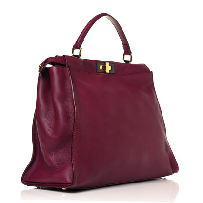 Fendi Vitello Dolce Marmol Large Peekaboo Iconic Satchel Bordeaux Graphite 4 of 13