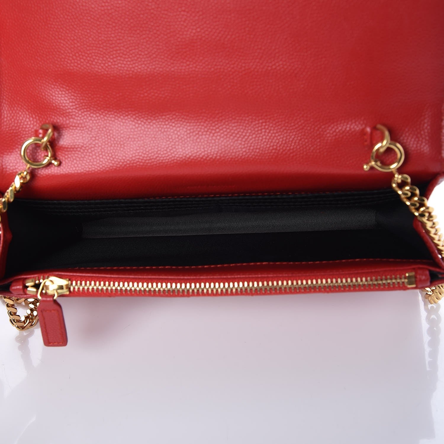 Saint Laurent Grain De Poudre Matelasse Chevron Monogram Envelope Chain Wallet New Red 5 of 8