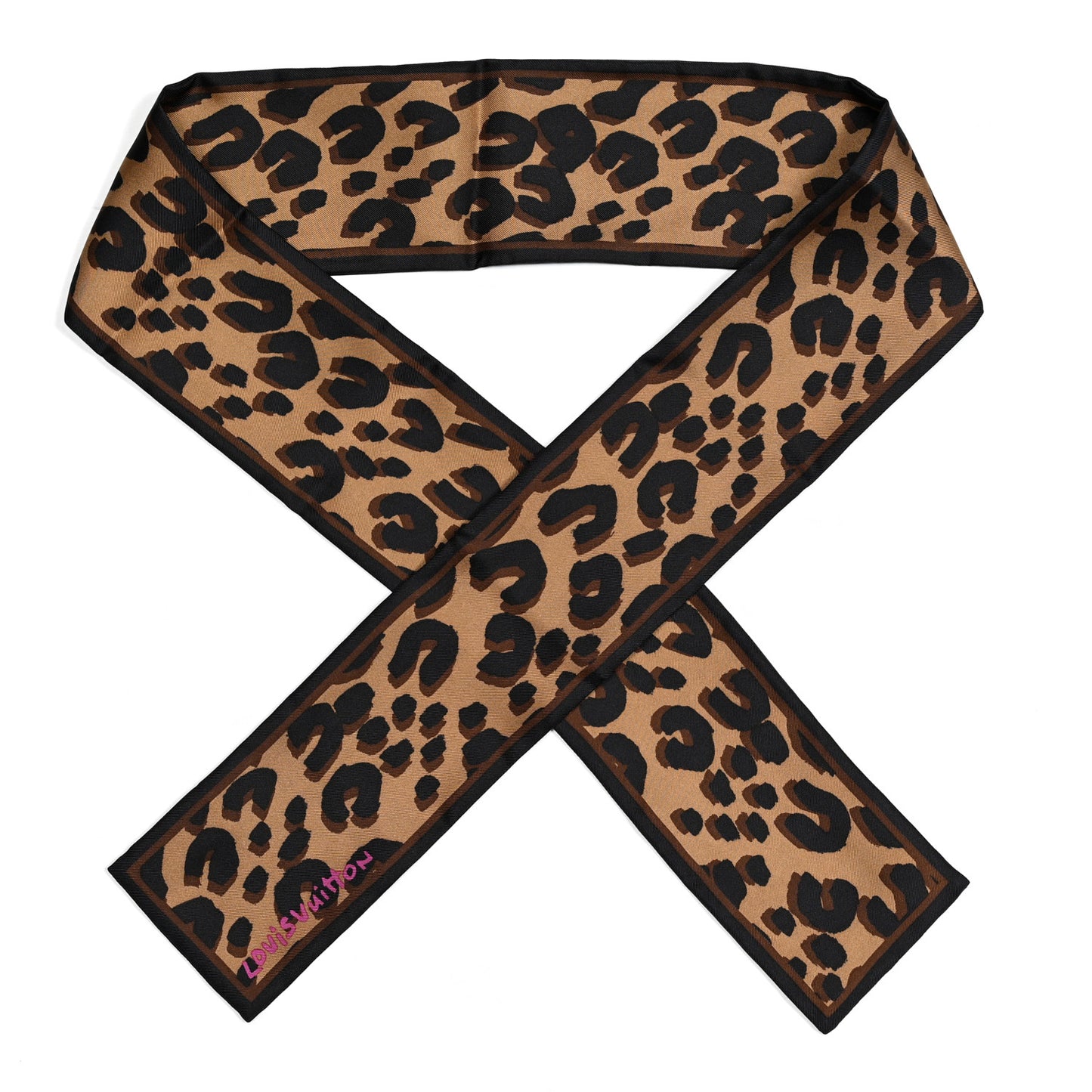 Silk Leopard Bandeau Scarf Marron