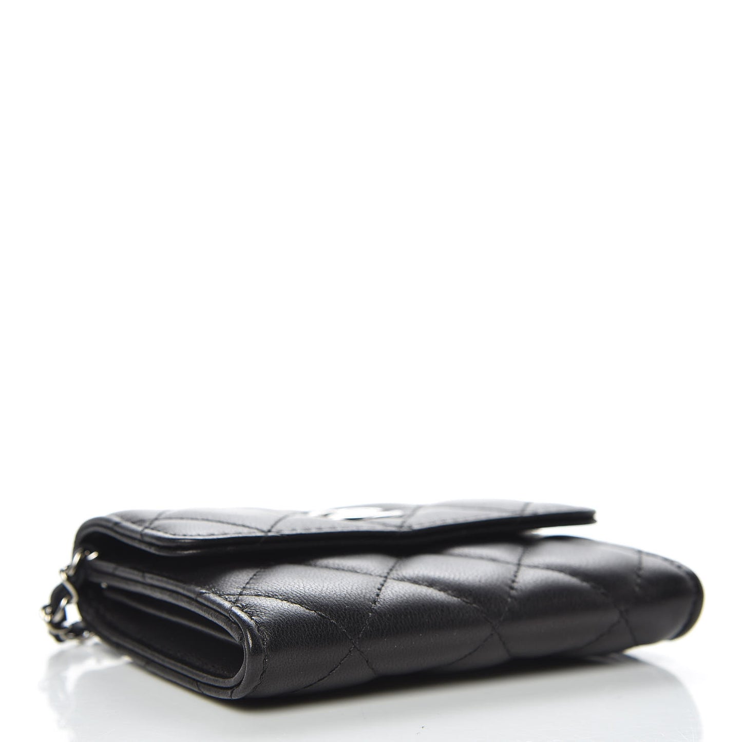 Lambskin Quilted Card Holder On Chain Black
