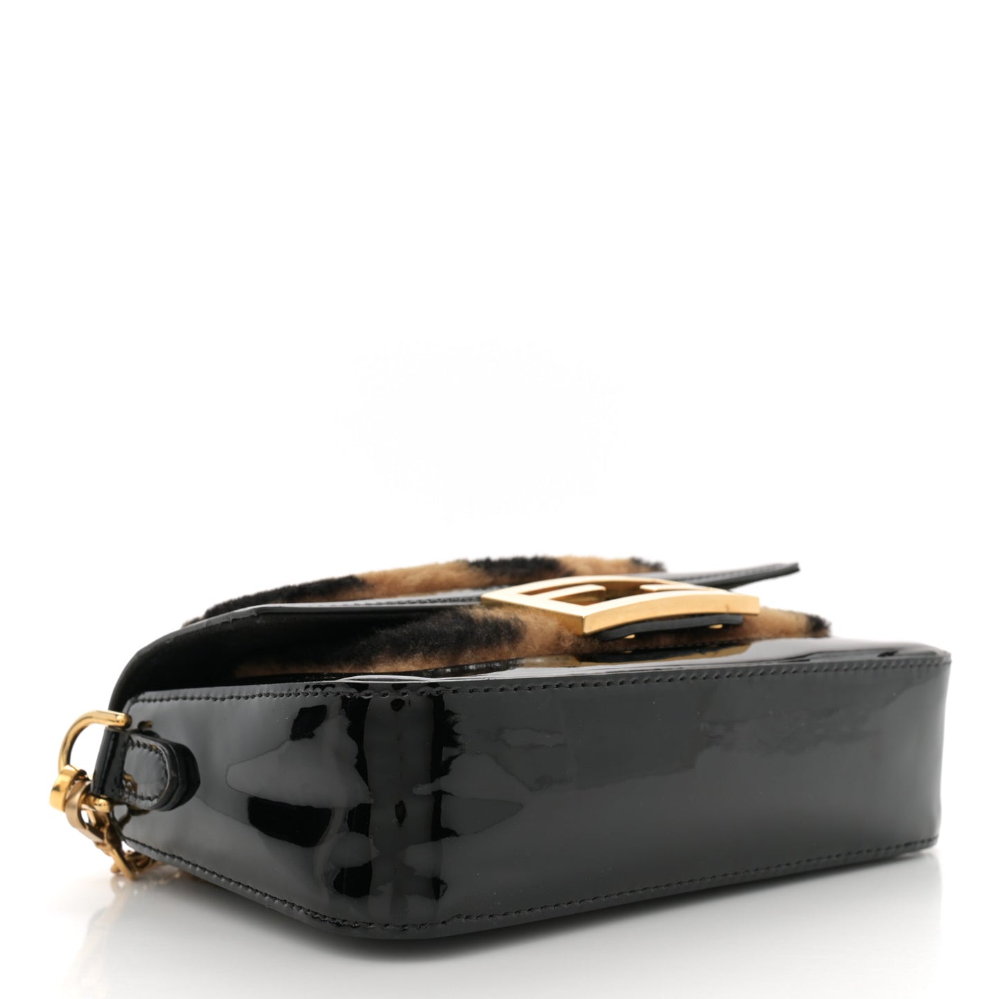 Shearling Vitello Vernice Mou Pequin Striped Mini Baguette Tobacco Black