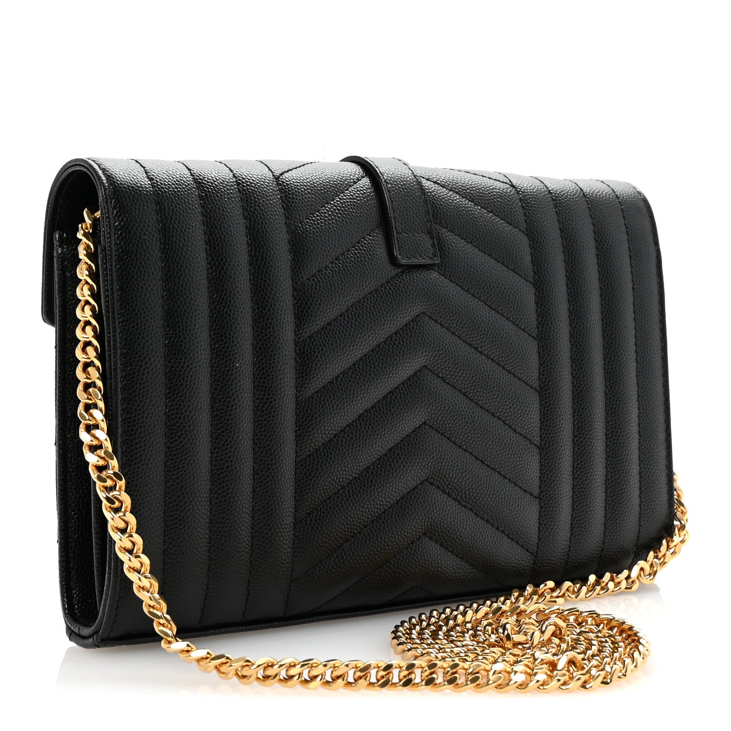 Saint Laurent Grain De Poudre Mixed Matelasse Triquilt Monogram Chain Wallet Black 3 of 9