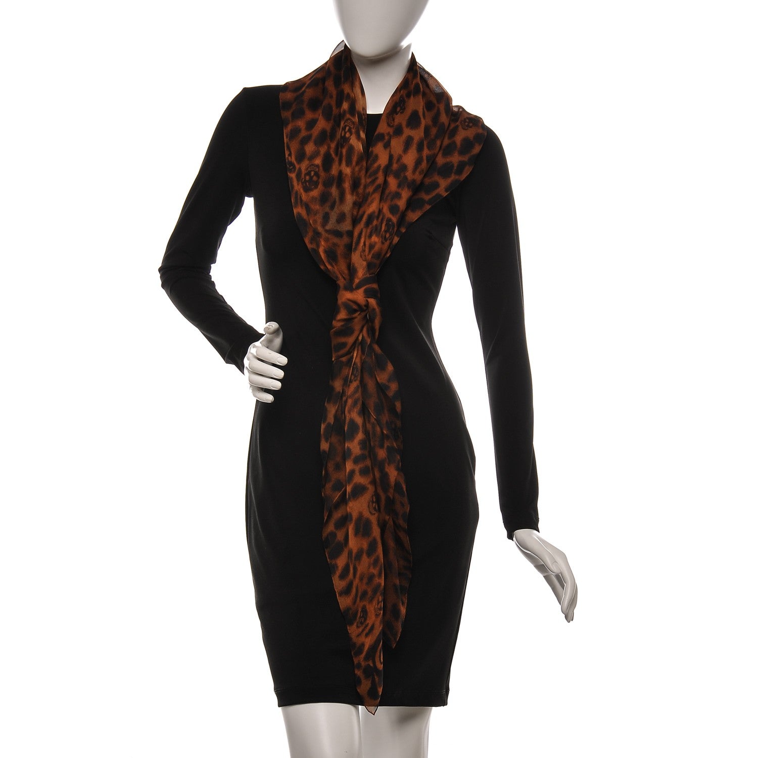 Alexander McQueen Silk Chiffon Leopard Skull Scarf Brown 2 of 5