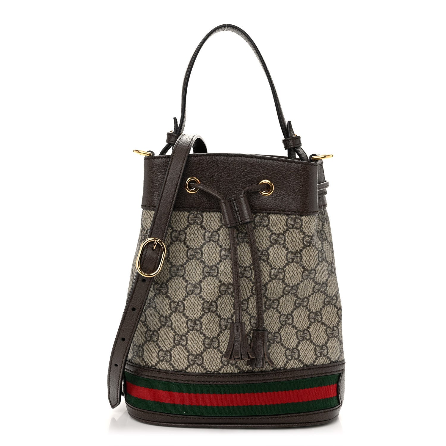 Gucci GG Supreme Monogram Web Small Ophidia Bucket Bag Brown 1 of 9
