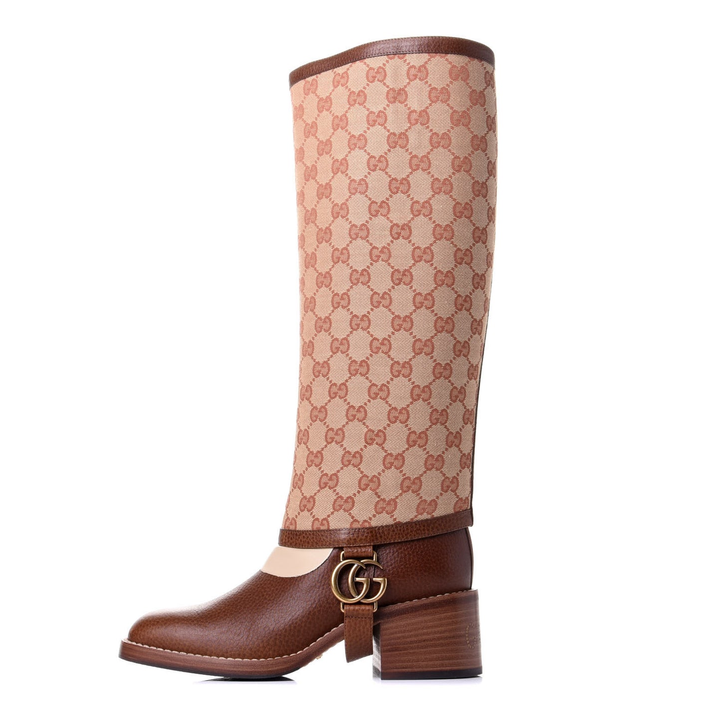 GG Monogram Calfskin Lola Tall Boots 37.5 Beige Ruggine Cuir