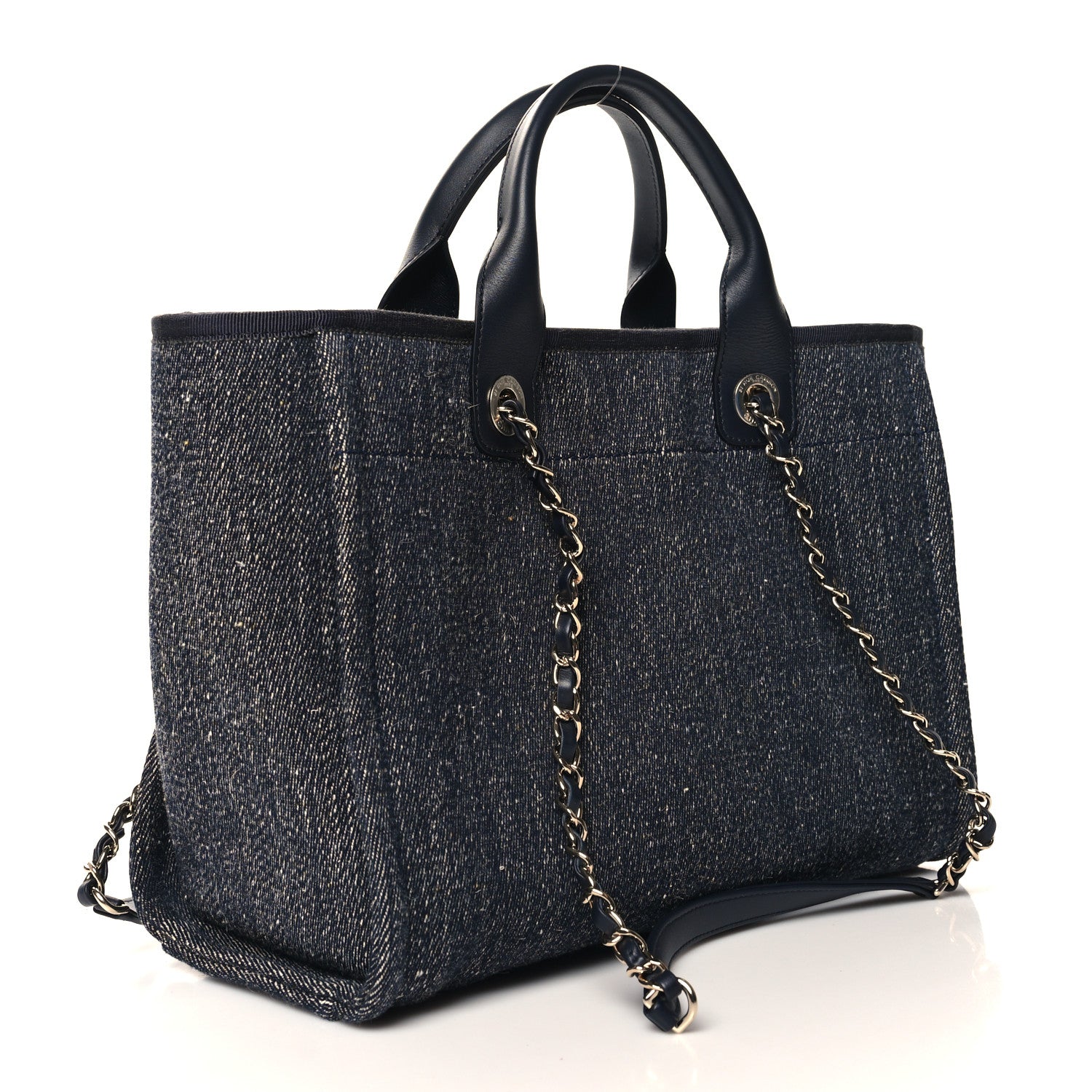 Chanel Denim Small Deauville Tote Dark Blue White 4 of 11
