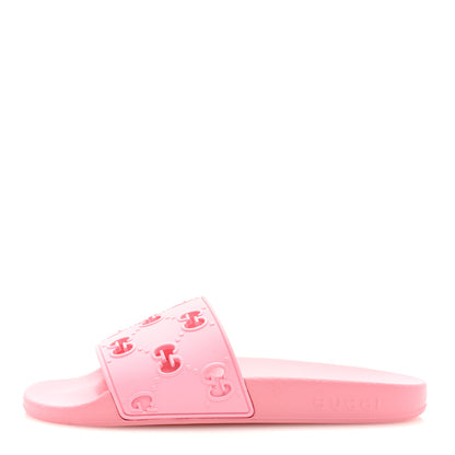 Gucci Rubber GG Monogram Perforated Womens Slide Sandals 38 Rose Box 1 of 7