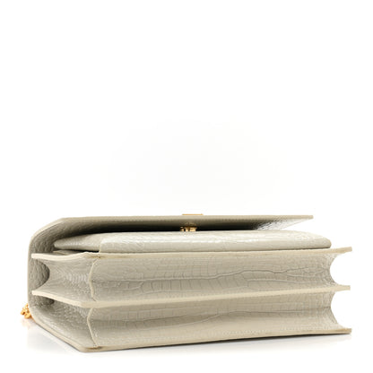Saint Laurent Calfskin Crocodile Embossed Medium Monogram Sunset Blanc Vintage 4 of 13