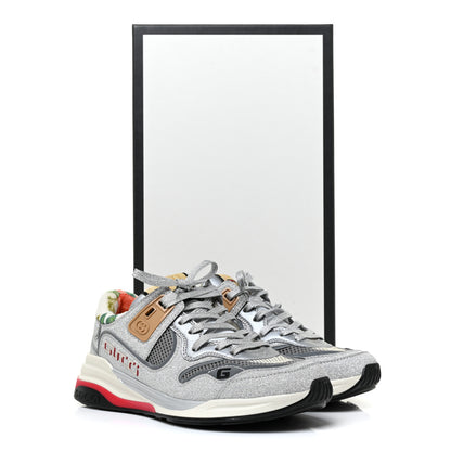 Gucci Metallic Calfskin Glitter Mesh Womens Ultrapace Sneakers 35 Silver Light Grey Mystic White 10 of 10