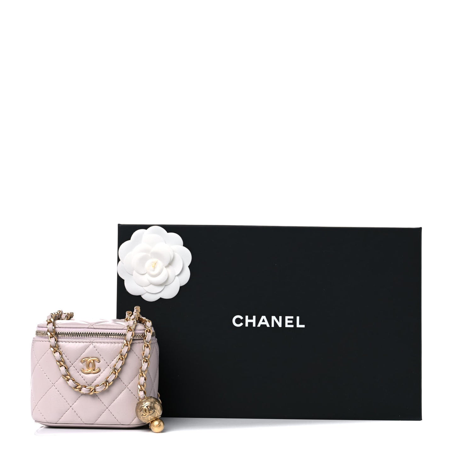 Lambskin Quilted Pearl Crush Mini Vanity Case With Chain Light Purple