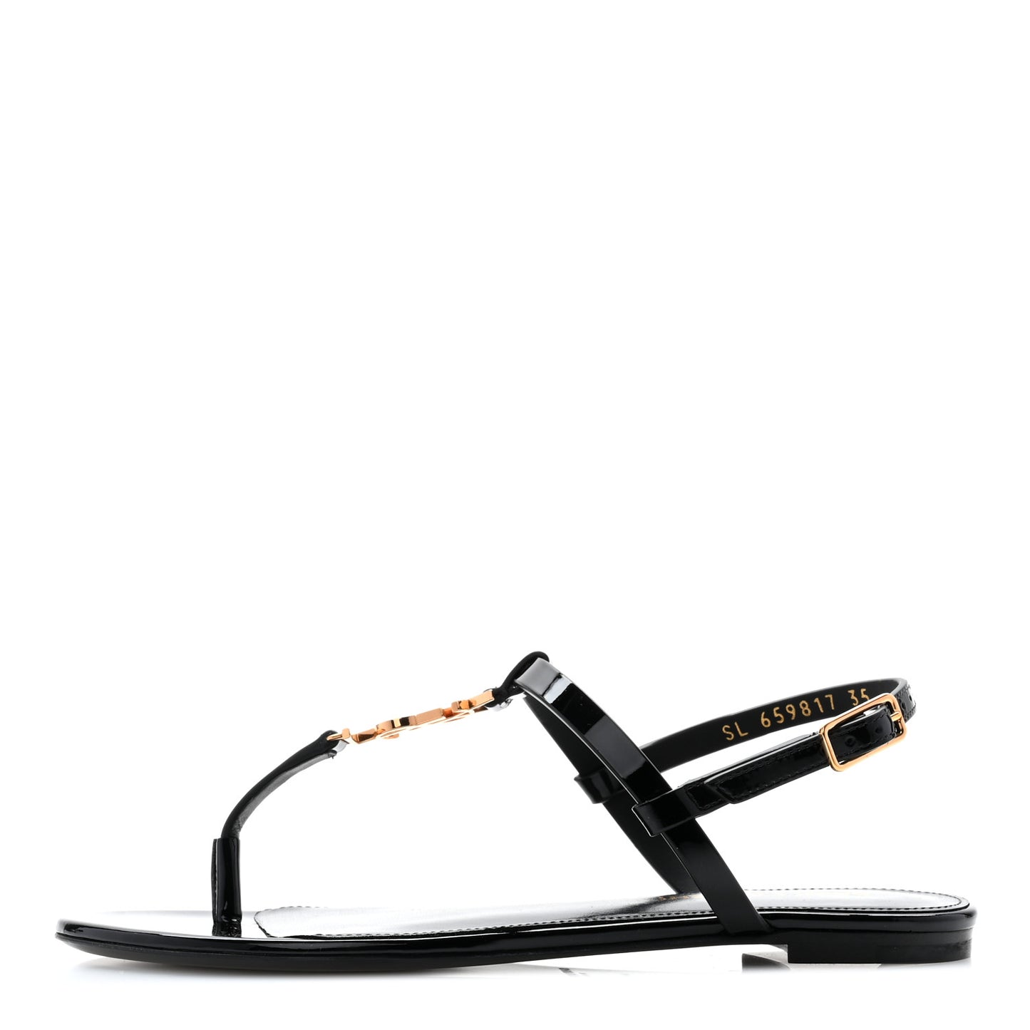 Patent Calfskin Cassandra Monogram Sandals 35 Black