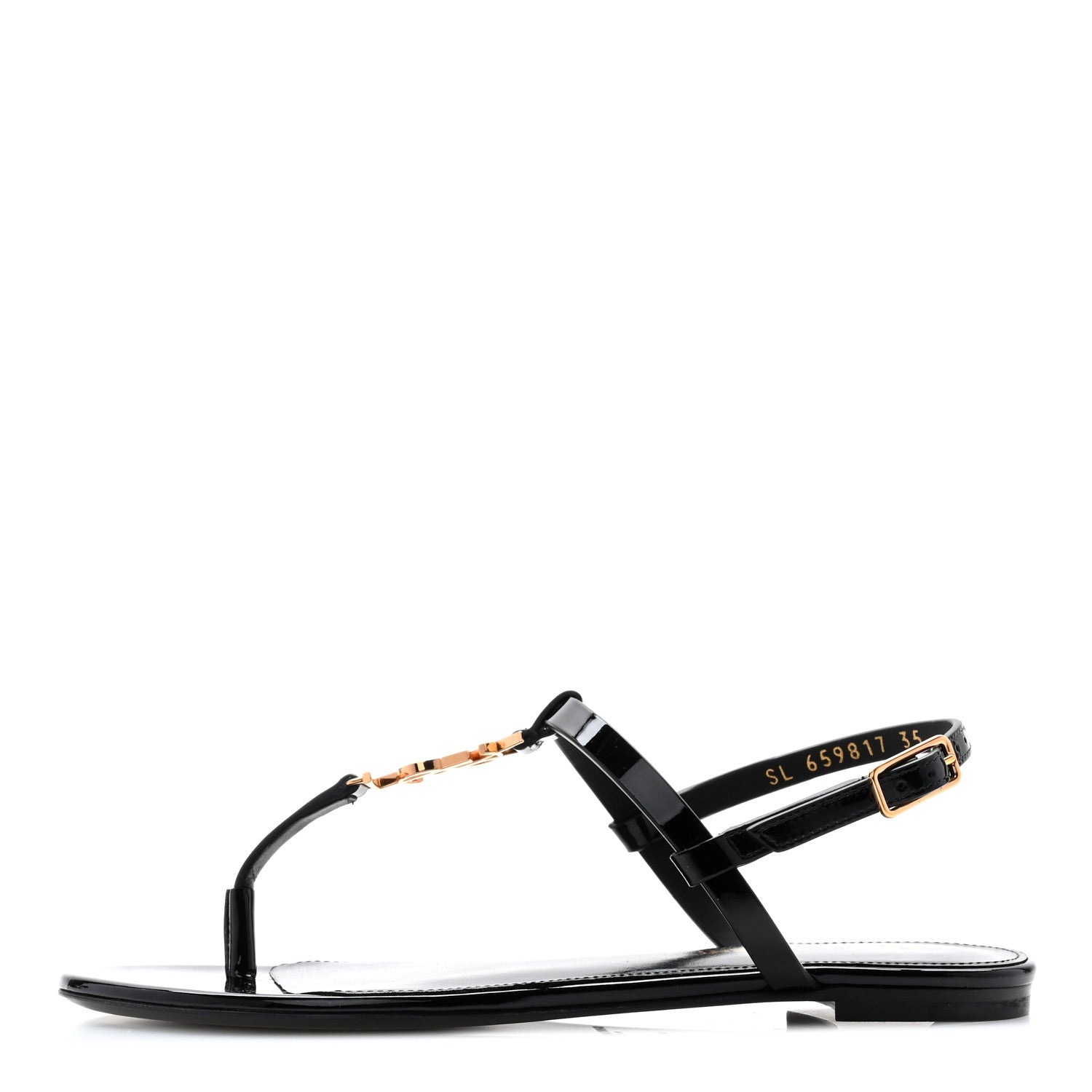 Saint Laurent Patent Calfskin Cassandra Monogram Sandals 35 Black 1 of 9