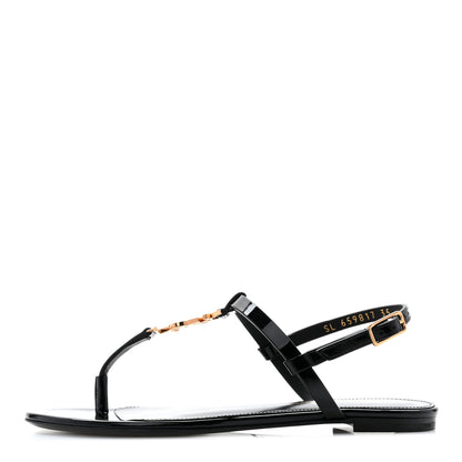 Saint Laurent Patent Calfskin Cassandra Monogram Sandals 35 Black 1 of 9