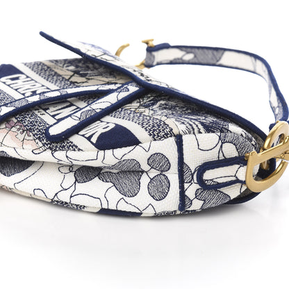 Christian Dior Canvas Embroidered Around the World Saddle Bag Blue 10 of 12