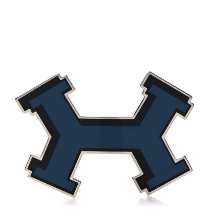 Hermes Enamel Street 32mm H Belt Buckle Blue Black 1 of 4