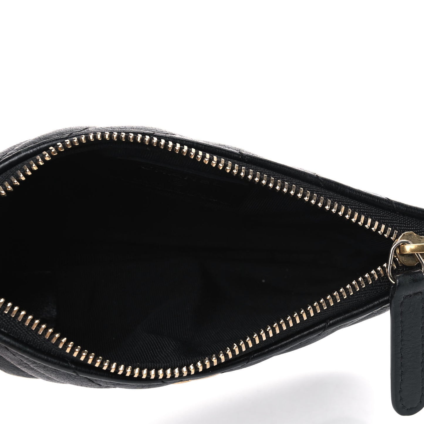 Crumpled Calfskin Chevron Quilted Small Cosmetic Case Black