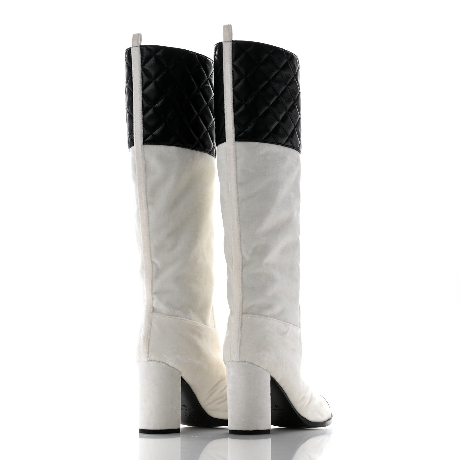 Chanel Velvet Lambskin Patent Cap Toe Quilted High Boots 38 White Black 4 of 10