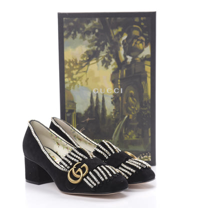Gucci Kid Scamosciato Crystal GG Marmont Fringe 50mm Loafer Pumps 37 Black 9 of 9