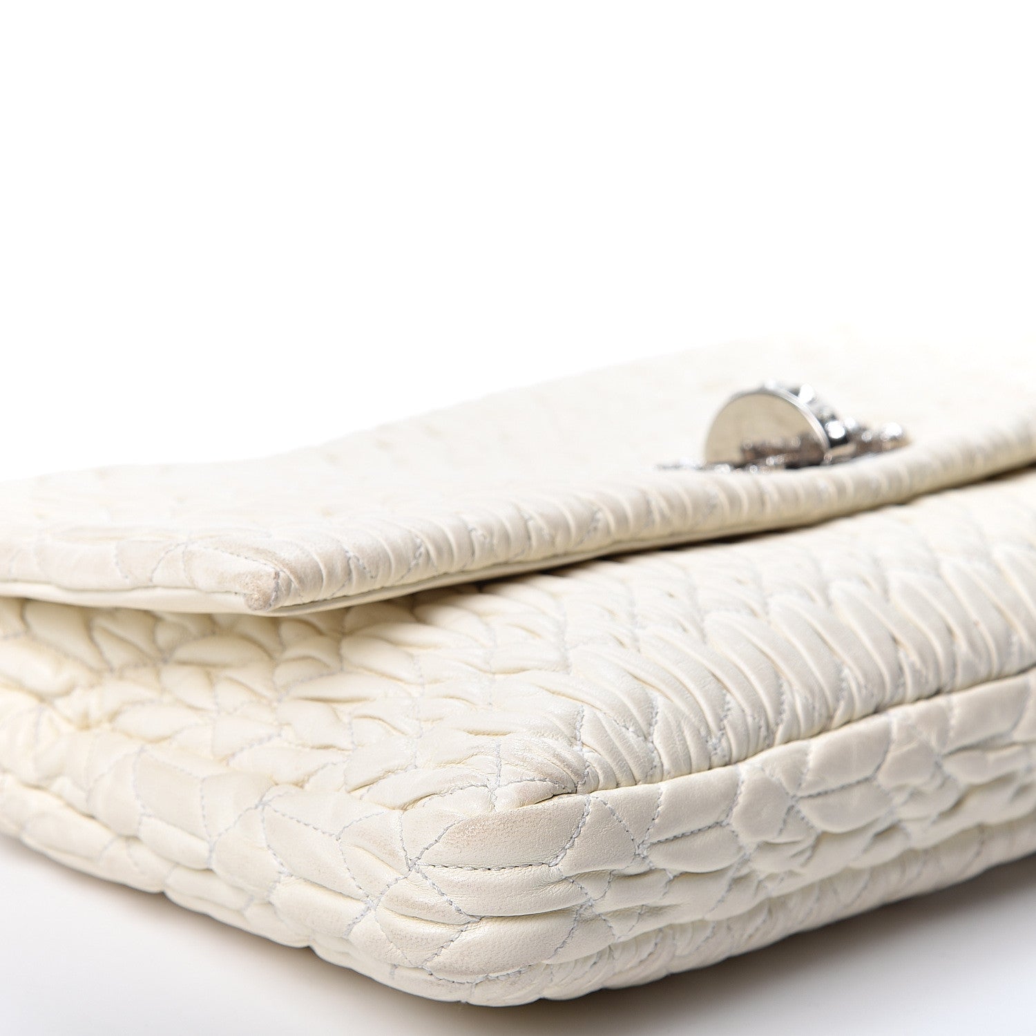 Miu Miu Nappa Matelasse Crystal Flap Clutch White 9 of 10