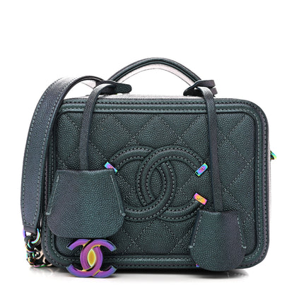 Chanel Iridescent Caviar Quilted Small CC Filigree Vanity Case Dark Turquoise 1 of 11