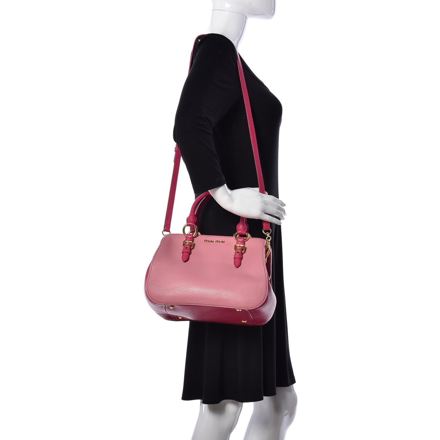 Miu Miu Goatskin Madras Bi-Color Bowling Bag Rosa Peonia 2 of 9