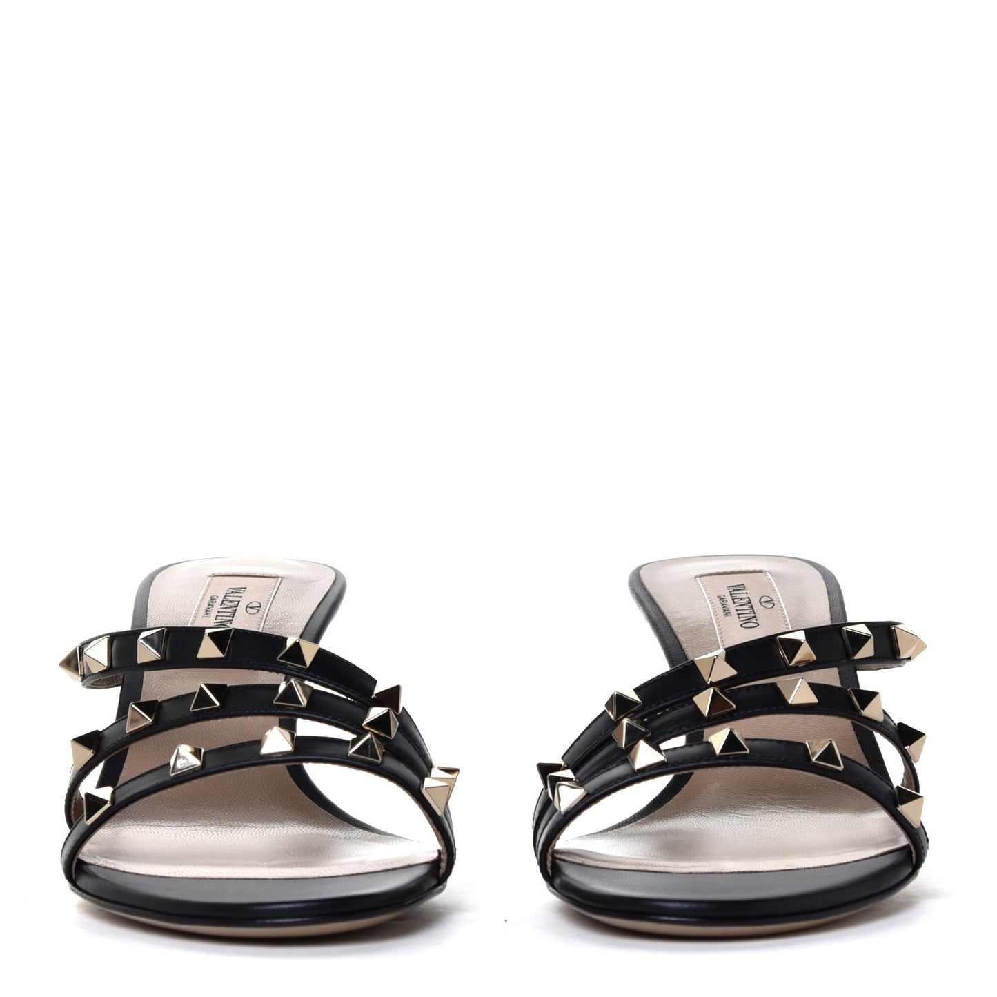 Calfskin Nappa Rockstud 60mm Slide Sandals 38 Black